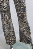 Leopard digital print straight jeans women