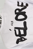 White screen print raw hem long sleeve shirt