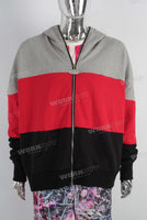 Red patchwork zip up hooded jacket