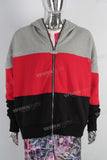Red patchwork zip up hooded jacket