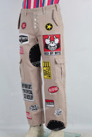 Coffee patchwork cargo straight jeans