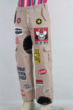Coffee patchwork cargo straight jeans