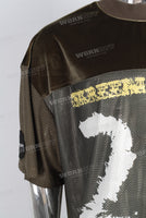 Green mesh mock neck velvet boxy oversize t shirt