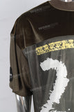 Green mesh mock neck velvet boxy oversize t shirt