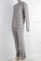 Grey embossed velvet long shirt and pants set