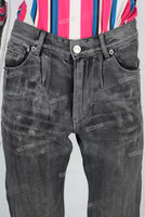 Black waxed acid washed straight jeans