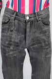 Black waxed acid washed straight jeans