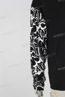 Black patchwork screen printing long shirt