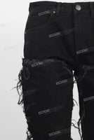 Black distressed carpenter double knee jeans
