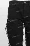 Black distressed carpenter double knee jeans