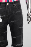 Black digital print laser boot cut short