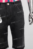Black digital print laser boot cut short