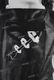 Black leather embroidered strap panrts