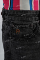 Black acid washed straight jeans