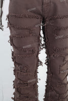 Coffee patchwork flare boot cut jeans
