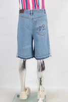 Blue patchwork boot cut short