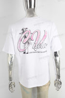White heavyweight pink digital print t shirt