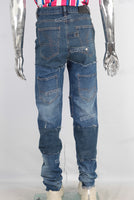 Double laver waistband patchwork damaged jeans