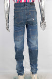 Double laver waistband patchwork damaged jeans