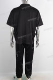 Digital print patchwork rhinestone t shirt and cargo pants