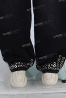 Black rhinestone rivet baggy jeans