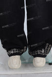Black rhinestone rivet baggy jeans