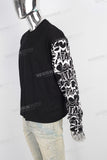 Black patchwork screen printing long shirt