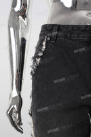 Black boot cut digital print straight jeans