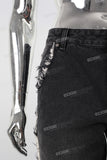 Black boot cut digital print straight jeans