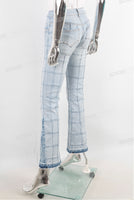 light blue raw hem flare boot cut bootcut women