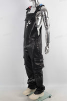 Black leather embroidered strap panrts