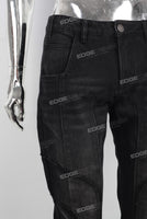 Black patchwork straight jeans men