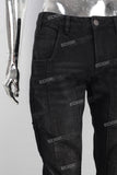 Black patchwork straight jeans men