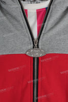 Red patchwork zip up hooded jacket