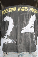 Green mesh mock neck velvet boxy oversize t shirt