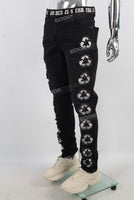 Black patchwork skinny jeans men