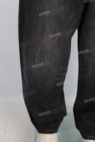Black acid washed digital print jeans
