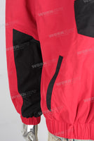 Red embroidered patchwork zip up hoodie