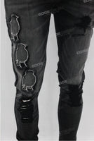 Black Skinny Patchwork Distress Jeans Men