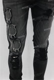 Black Skinny Patchwork Distress Jeans Men