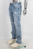 Tie-Dye Stitched Damaged Blue Jeans men