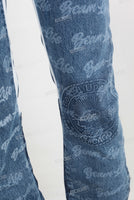 Blue laser patchwork flare jeans