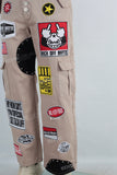Coffee patchwork cargo straight jeans