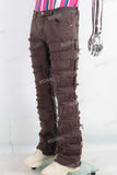 Coffee patchwork flare boot cut jeans