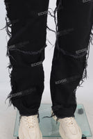 Black distressed carpenter double knee jeans