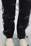 Black distressed carpenter double knee jeans