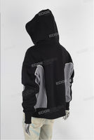 Black Oversized Patchwork Embossed puff Print Hoodie Men
