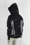 Black Oversized Patchwork Embossed puff Print Hoodie Men