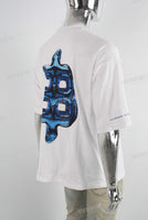 White Oversize Blue Digital Print  T shirt Men