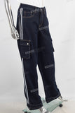 Blue cargo baggy patchwork jeans women